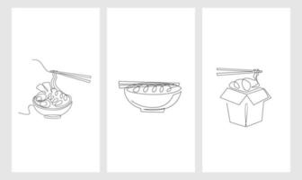 set One continuous line noodle vector design