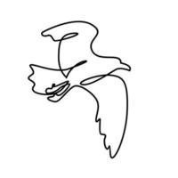 One continuous line gull or seagull flies design vector