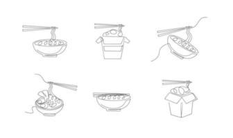 set One continuous line noodle vector design