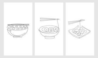 set One continuous line noodle vector design