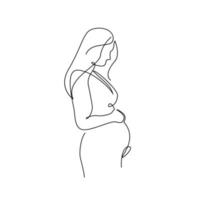 One line drawing of happy pregnant woman vector