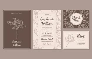 Modern Minimalist Wedding Invitation with Flower Linearts vector