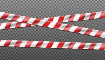 3d realistic vector hazard white and red striped ribbon, caution tape of warning signs for crime scene or construction area.  Isolated on transparent.