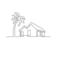 Continuous one line drawing Modern house logo vector