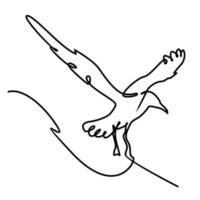 One continuous line gull or seagull flies design vector