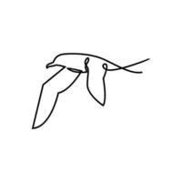 One continuous line gull or seagull flies design vector