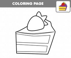 juego educativo para niños página para colorear pastel de comida de dibujos animados vector
