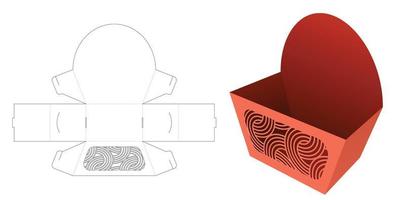 Snack container box with curved pattern die cut template and 3D mockup vector