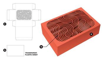 caja y ventana de patrón curvo con plantilla troquelada de lámina de plástico transparente y maqueta 3d vector