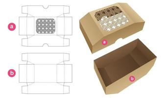 Bottom chamfered tray and top chamfered lid which has stenciled Arabic pattern die cut template and 3D mockup vector