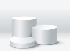 3 mockup cylindrical podiums for product presentation on white background vector