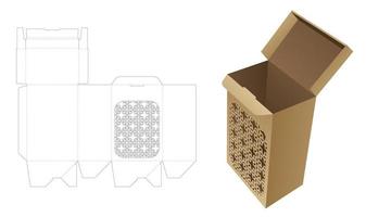 Auto locked box with stenciled Arabic pattern die cut template and 3D mockup vector