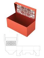 Flip box with stenciled pattern die cut template and 3D mockup vector