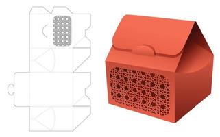 caja de bolsa plegable de empaque corto con plantilla troquelada de ventana estampada y maqueta 3d vector