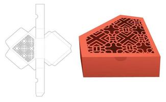 Diamond shaped flip box with stenciled pattern die cut template and 3D mockup vector