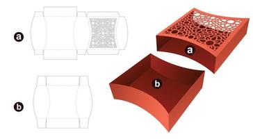 Curved side tray with stenciled pattern cover die cut template and 3D mockup vector