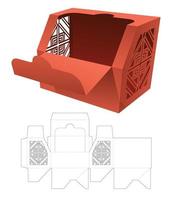 Zipping chamfered box with stenciled pattern die cut template and 3D mockup vector