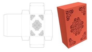 Box with stenciled pattern die cut template and 3D mockup vector