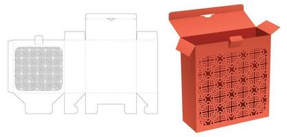 Locked point box with stenciled pattern die cut template and 3D mockup vector