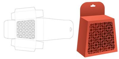 caja colgante de obelisco con plantilla de troquelado de ventana de patrón estarcido y maqueta 3d vector