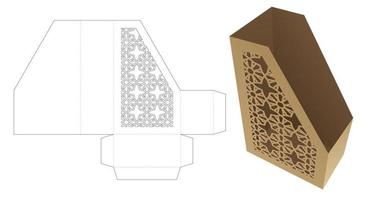 Cardboard document box with stenciled Arabic pattern die cut template and 3D mockup vector