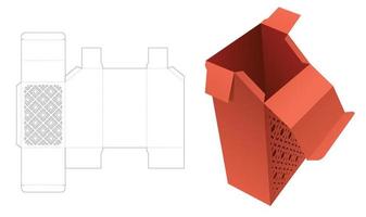 Chamfered box with stenciled pattern die cut template and 3D mockup vector