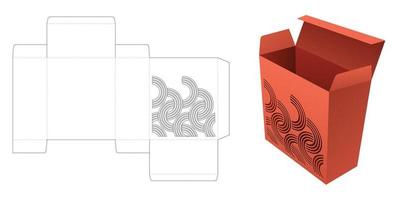 Box with stenciled curved die cut template and 3D mockup vector