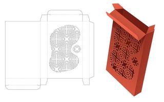 tin box with stenciled geometric pattern die cut template and 3D mockup vector