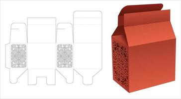 Packaging with stenciled pattern window die cut template and 3D mockup vector