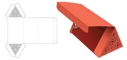 caja triangular volteada con plantilla troquelada de patrón estarcido y maqueta 3d vector
