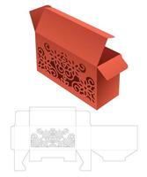 Packaging with stenciled pattern window die cut template and 3D mockup vector