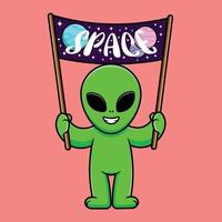 lindo extraterrestre sosteniendo la ilustración del icono del vector de dibujos animados del tablero espacial. concepto de dibujos animados plana de tecnología de ciencia
