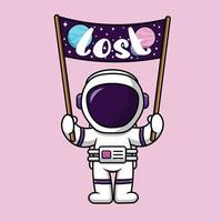 Cute Astronaut Holding Lost Space Board Cartoon Vector Icon Illustration. Science Technology Flat Cartoon Concept
