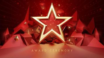 Award ceremony background with 3d golden star elements and stone decoration with glitter light effects and bokeh. vector