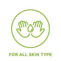 For All Skin Body Types Line Green Icon. Cosmetic Beauty Product Outline Pictogram. Natural Cosmetic For All Skin Face Type Icon. Dermatology Treatment Guarantee Symbol. Isolated Vector Illustration.