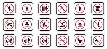 Warning No Allowed Round Sign. Caution Red Stop Circle Symbol. Prohibited Ban Collection. Forbidden Pictogram Set. Attention Restriction Zone Black Silhouette Icon. Isolated Vector Illustration.