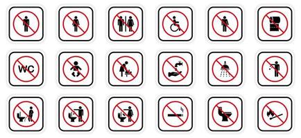 Warning No Allowed Round Sign. Caution Red Stop Circle Symbol. Prohibited Ban Collection. Forbidden Pictogram Set. Attention Restriction Zone Black Silhouette Icon. Isolated Vector Illustration.