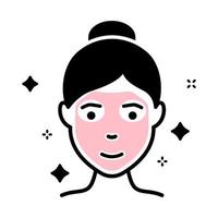 mujer con icono de silueta de máscara de brillo facial. mascarilla cosmética de belleza para niña pictograma negro. icono de cuidado de la piel de la cara femenina. relajación terapia de spa. ilustración vectorial aislada. vector