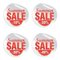 Summer sale stickers set, minus 10, 20, 30, 40 percent off vector