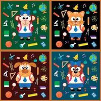 Back to school background set with animals vector