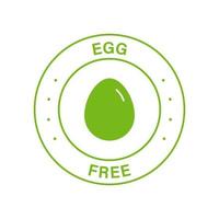 sello de círculo verde libre de gama de huevos. no hay icono de huevos orgánicos de pollo. ningún producto alérgico al huevo para la etiqueta vegana. símbolo de alimentos dietéticos seguros garantizados. logotipo de huevo gratis. ilustración vectorial aislada. vector