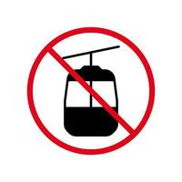 Ban Cable Car Black Silhouette Icon. Mountain Gondola Forbidden Pictogram. Restricted Cableway Red Stop Circle Symbol. No Winter Cable Car Sign. Funicular Prohibited. Isolated Vector Illustration.