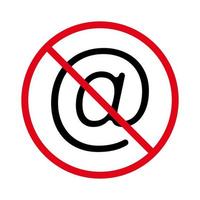 prohibir el icono de silueta negra de spam de correo electrónico. pictograma de texto de correo prohibido. símbolo de círculo de parada roja de dirección de correo. precaución no se permite spam de correo electrónico. prohibido en señal. ilustración vectorial aislada. vector