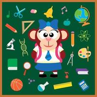 Back to school seamless background with monkey vector