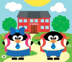 Back to school vector background with penguins