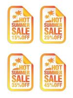 Hot summer sale orange stickers set. Sale 15, 25, 35, 45 percent off vector