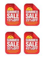 Summer Sale red sticker set. Sale 15, 25, 35, 45 percent off. Stickers with palms icon vector