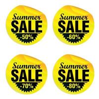 Summer sale yellow stickers set 50, 60, 70, 80 percent off vector