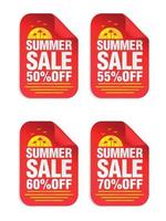 Summer Sale red sticker set. Sale 50, 55, 60, 70 percent off. Stickers with palms icon vector