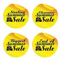 Yellow summer sale stickers sizzling,clearance,biggest,end of with shopping bag vector